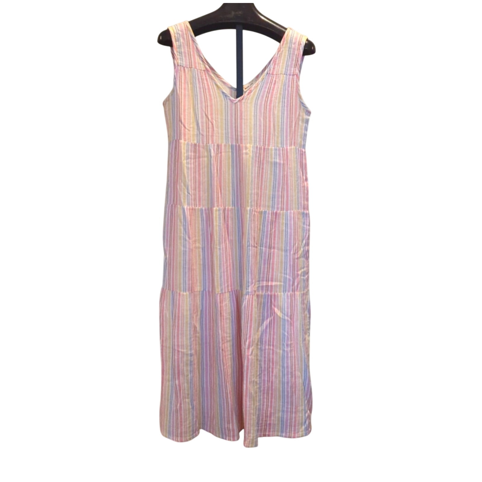 Marine Layer Womens Dress Maxi Tiered Skirt Pastel Stripe V Neck Large Gauzy