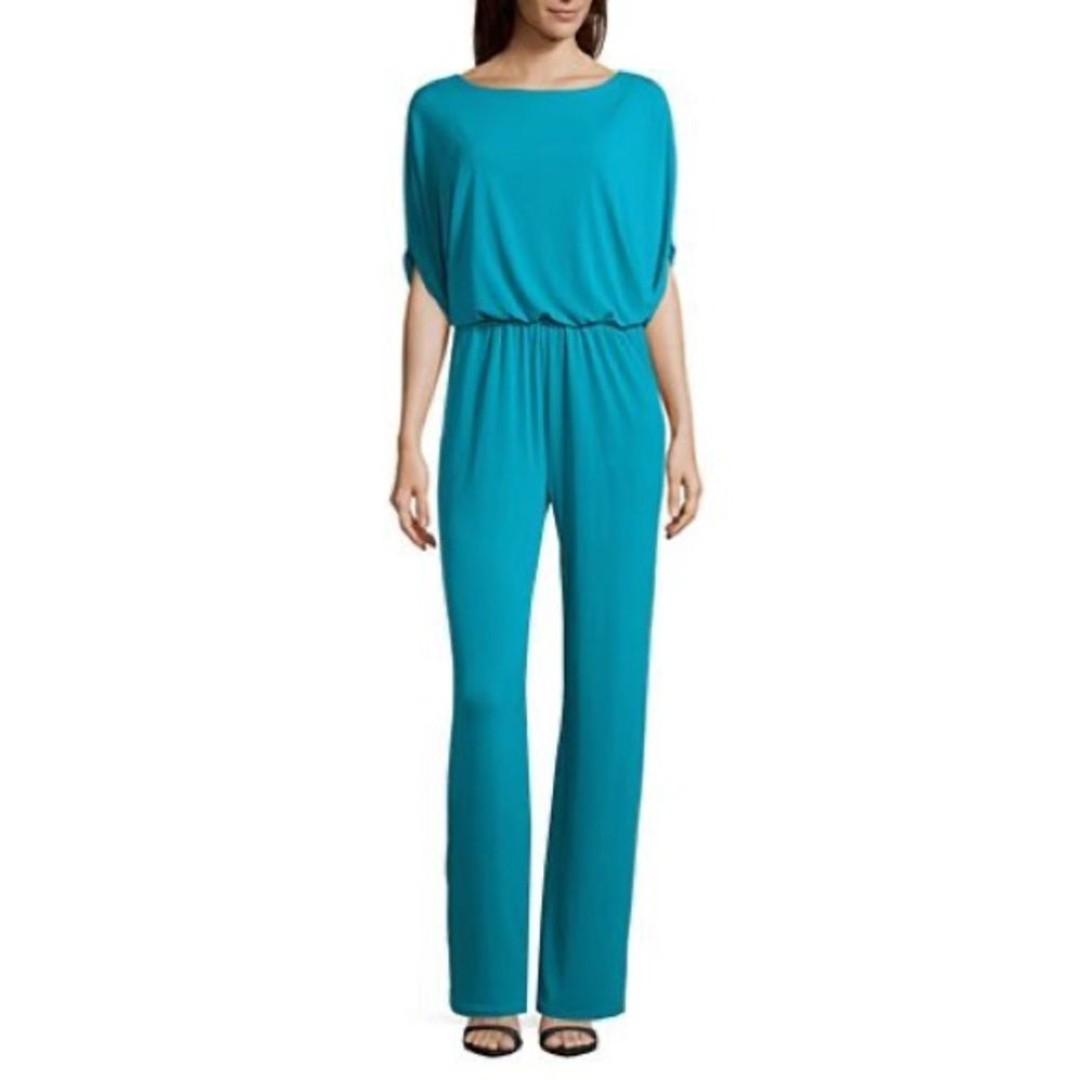 NICOLE MILLER NWT (159) Turquoise Sea Boatneck Jumpsuit L