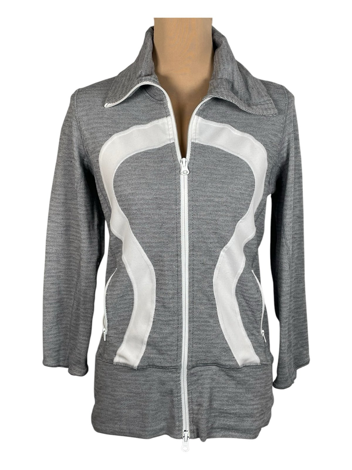 Lululemon Funnel Neck Full Zip Jacket, Gray and White, Sz 6