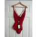 Andie Swim The Bali One Piece Swimsuit Tieback V Neck Cherry Red NWT Size L