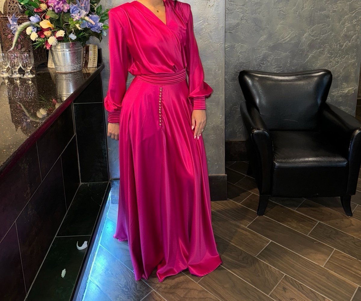 Zhivago Chrystallia Satin Long-Sleeve Gown