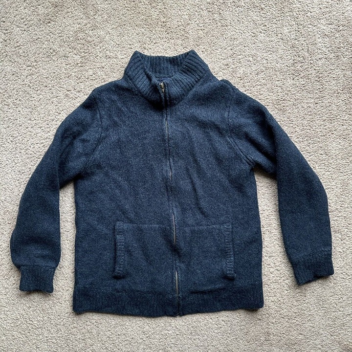 LL Bean Sweater Mens Large *Zip Tab* Wool Flannel Lined Knit Mock Neck Full Zip