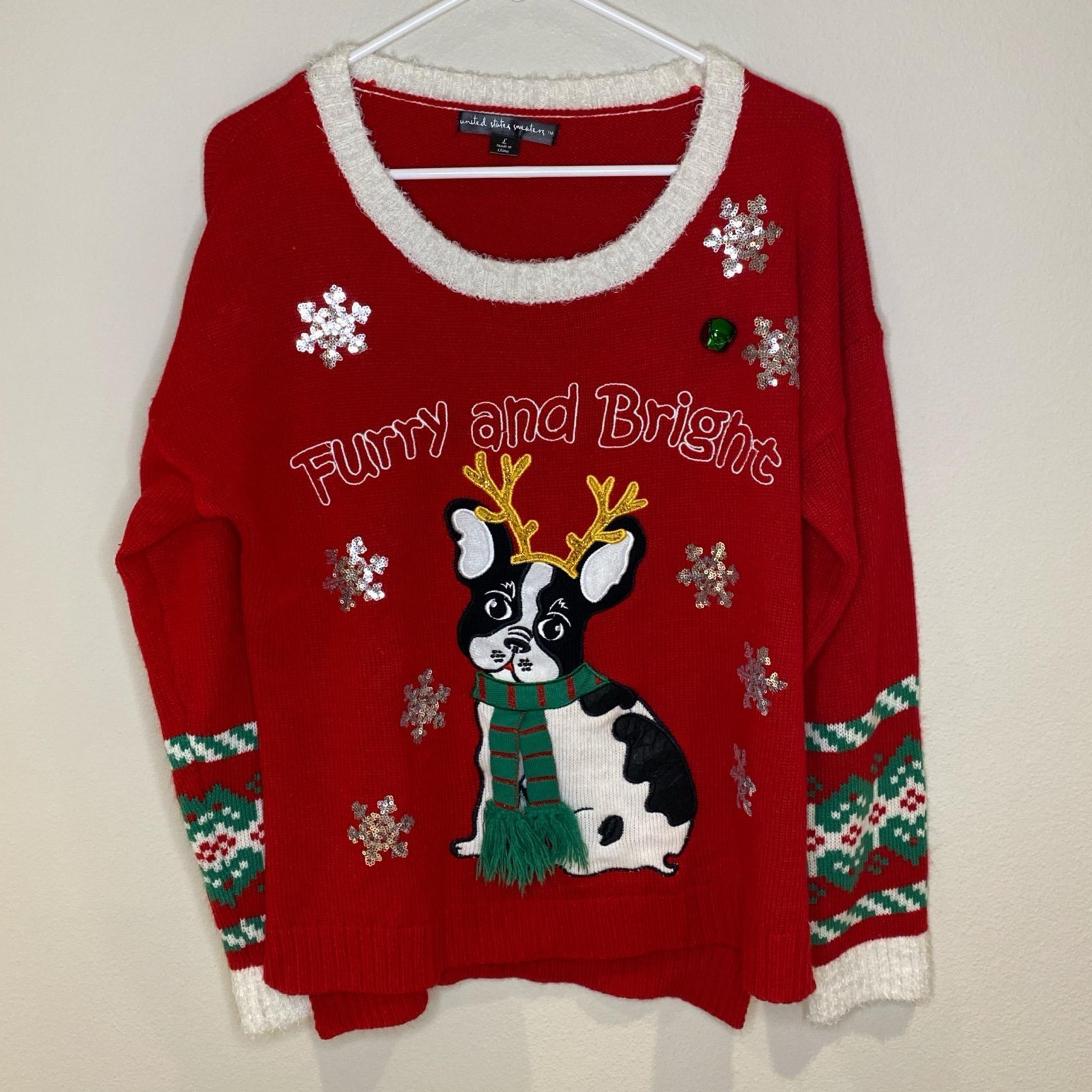 United States Sweaters Furry and Bright Dog Christmas Sweater Red Size L