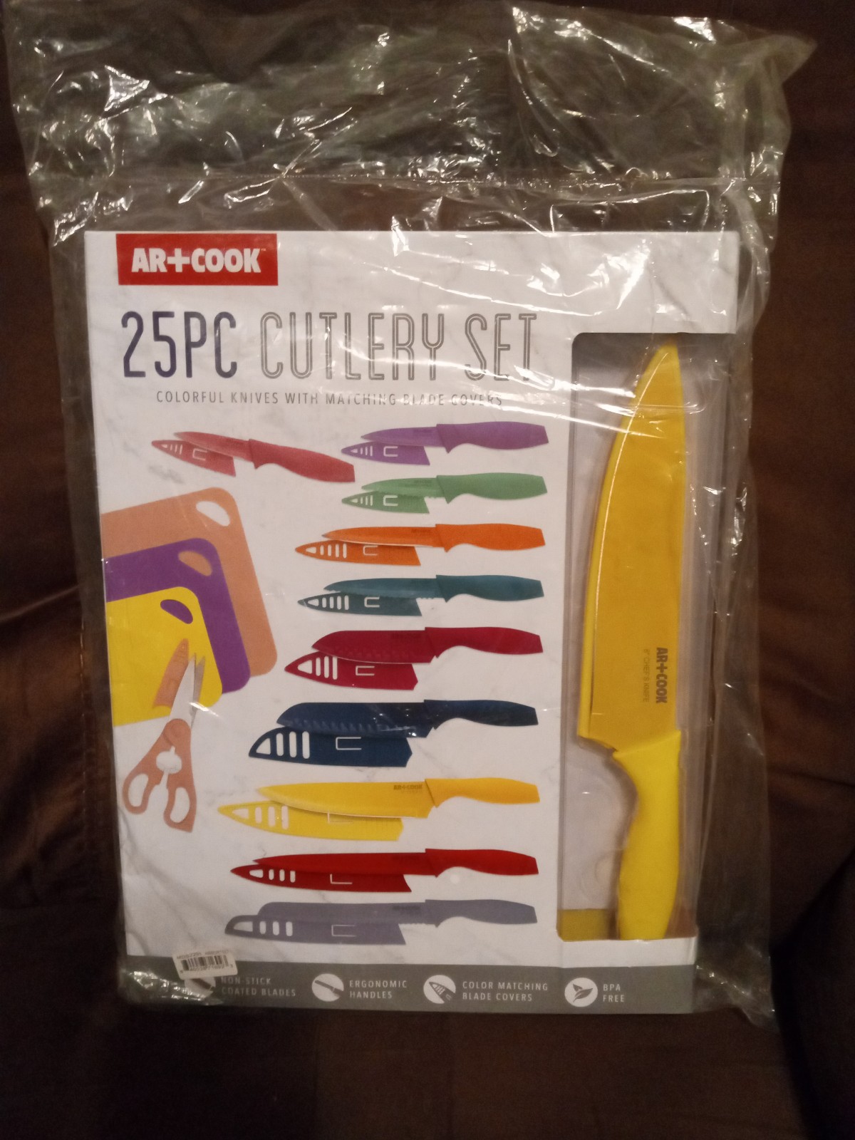 25 pc cutlery set colorful knife with matching blade covers