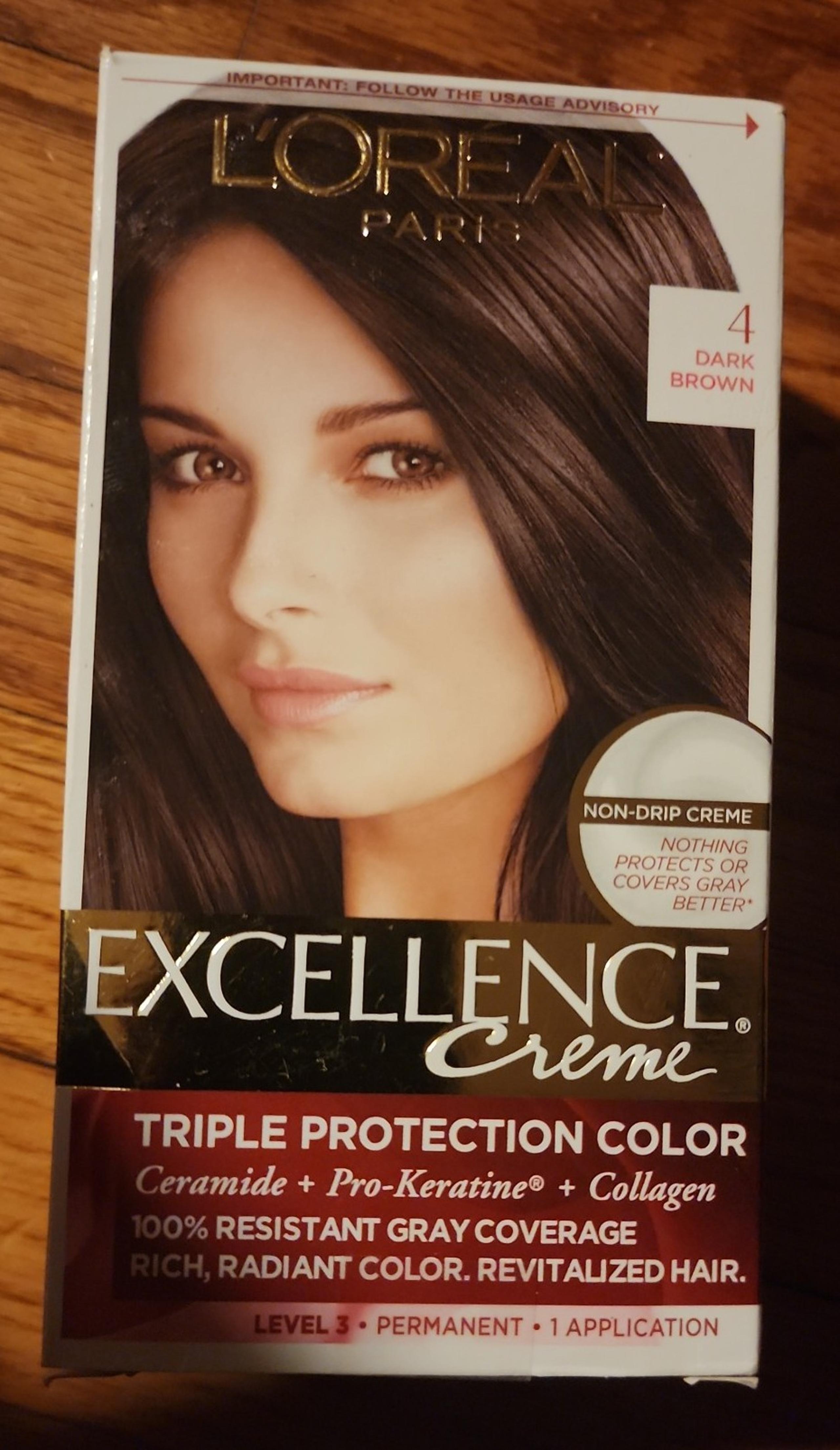 L’Oréal Paris Excellence Creme Permanent Hair Color, 4 Dark Brown, 100 percent G