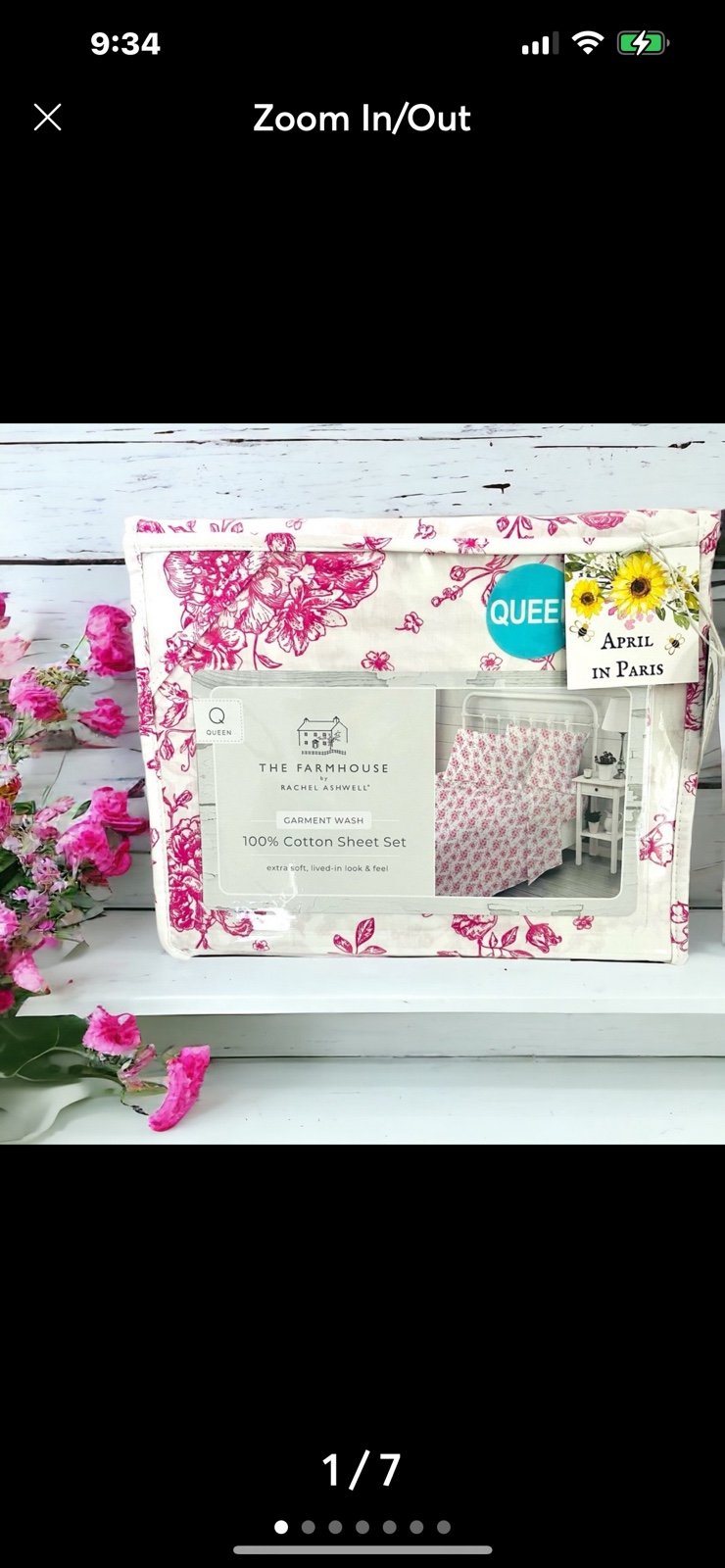 Rachel Ashwell Shabby Chic Pink Floral QUEEN Sheet Set 100% Cotton