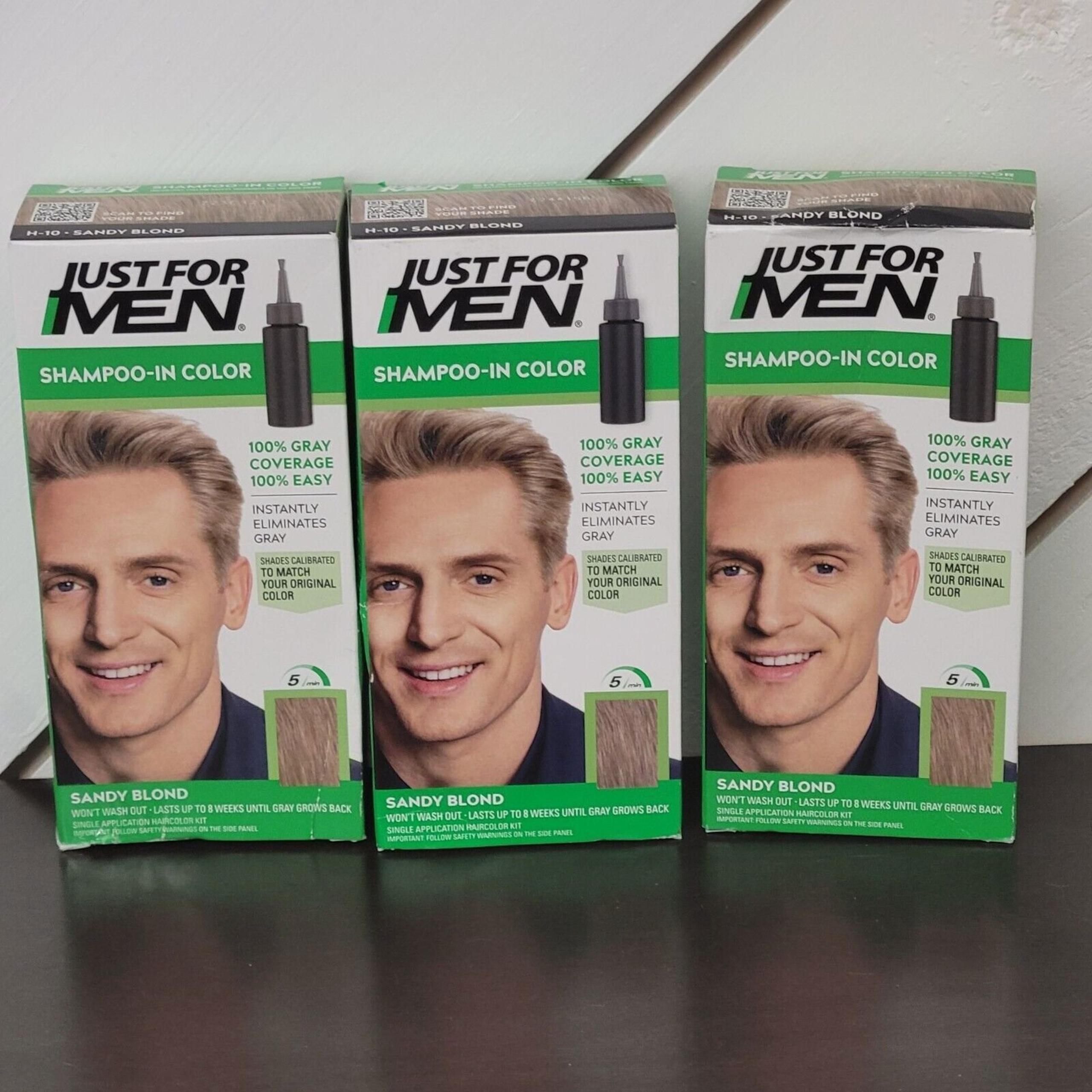 3 x Just For Men Shampoo-In Color Sandy Blond H-10100% Gray Coverage 16CT