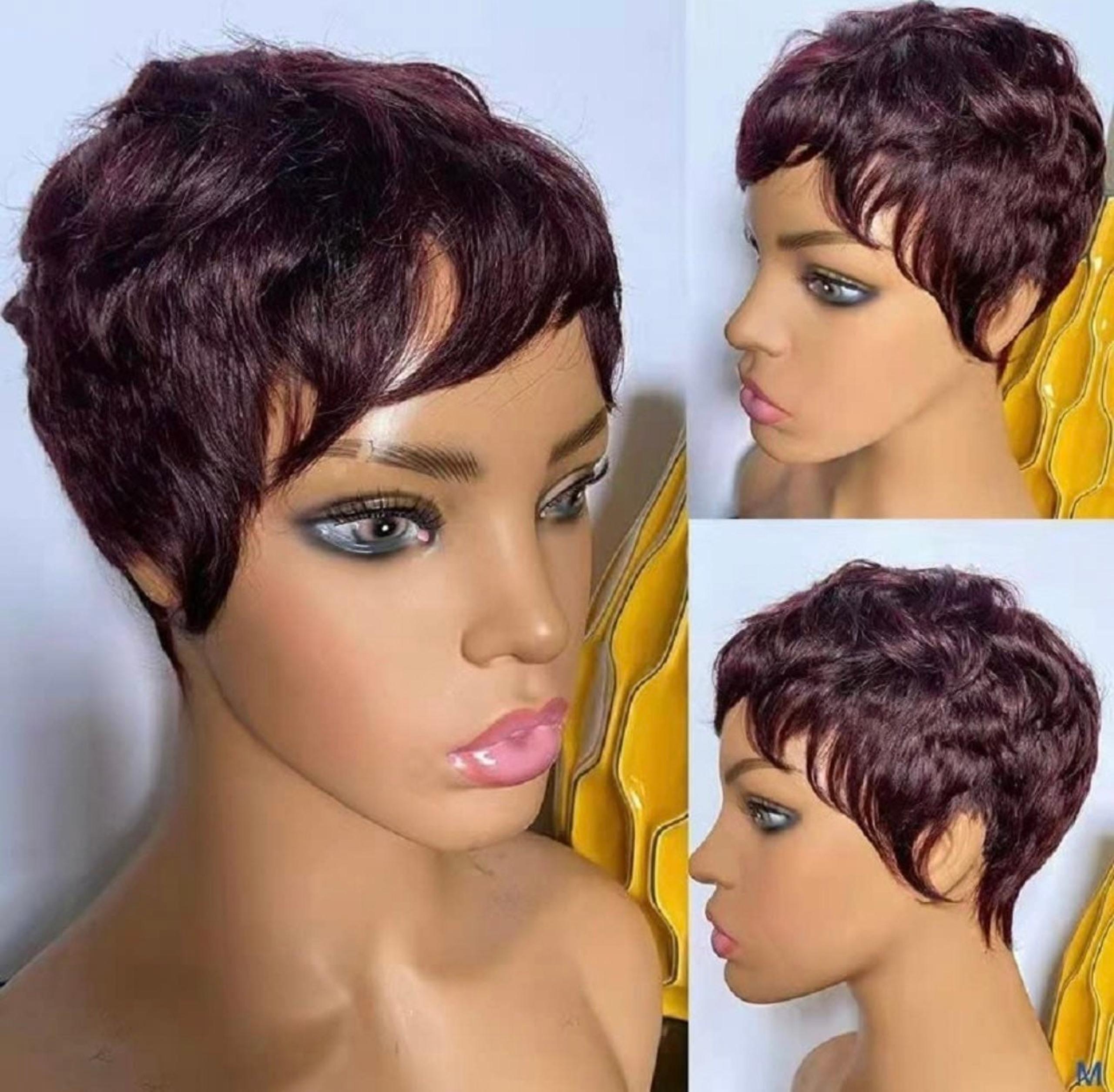 Alcobi short bob wigs human hair red burgundy pixie cut wigs for women layered s