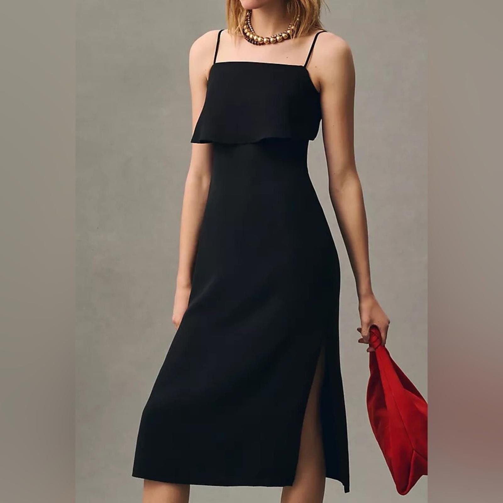 By Anthropologie Slim Linen Midi Dress Black Womens 2