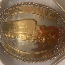 Vintage Metal Belt Buckle, German Silver, Vintage Semi Truck, Truck Driving