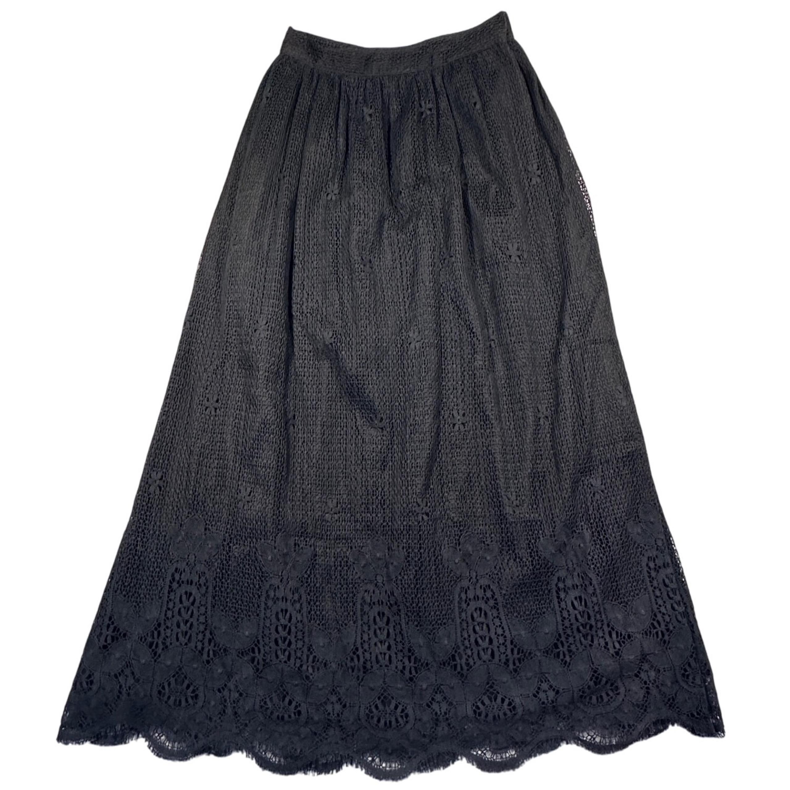 Vintage Evan Picone Saks Fifth Avenue Lace Maxi Skirt Black Lined Union Made USA