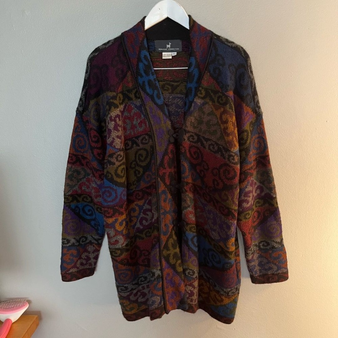 Peruvian Connection Alpaca Multi Color Cardigan Size XL