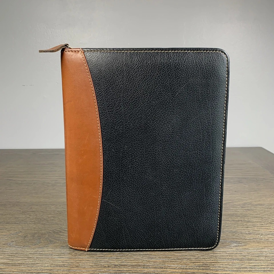 Franklin Quest Compact 7 Ring Leather Zip Binder Black Brown 11344 OS5 USA