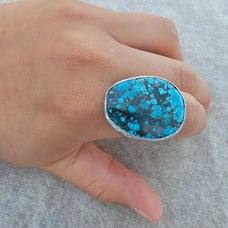 Large Turquoise Black Matrix Sterling Ring