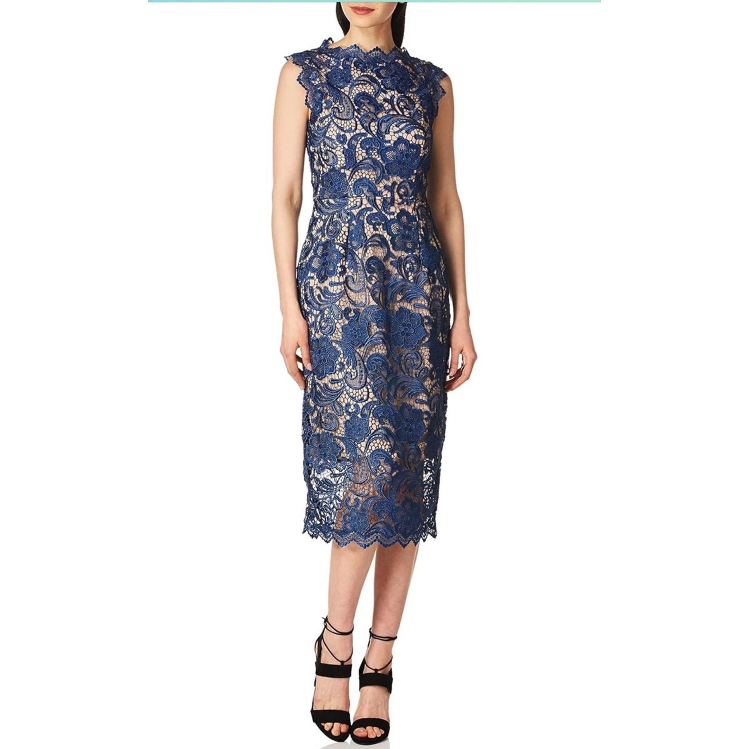 Dress the Population Claudette Navy Blue Lace Sheath Midi Dress Womens XXL