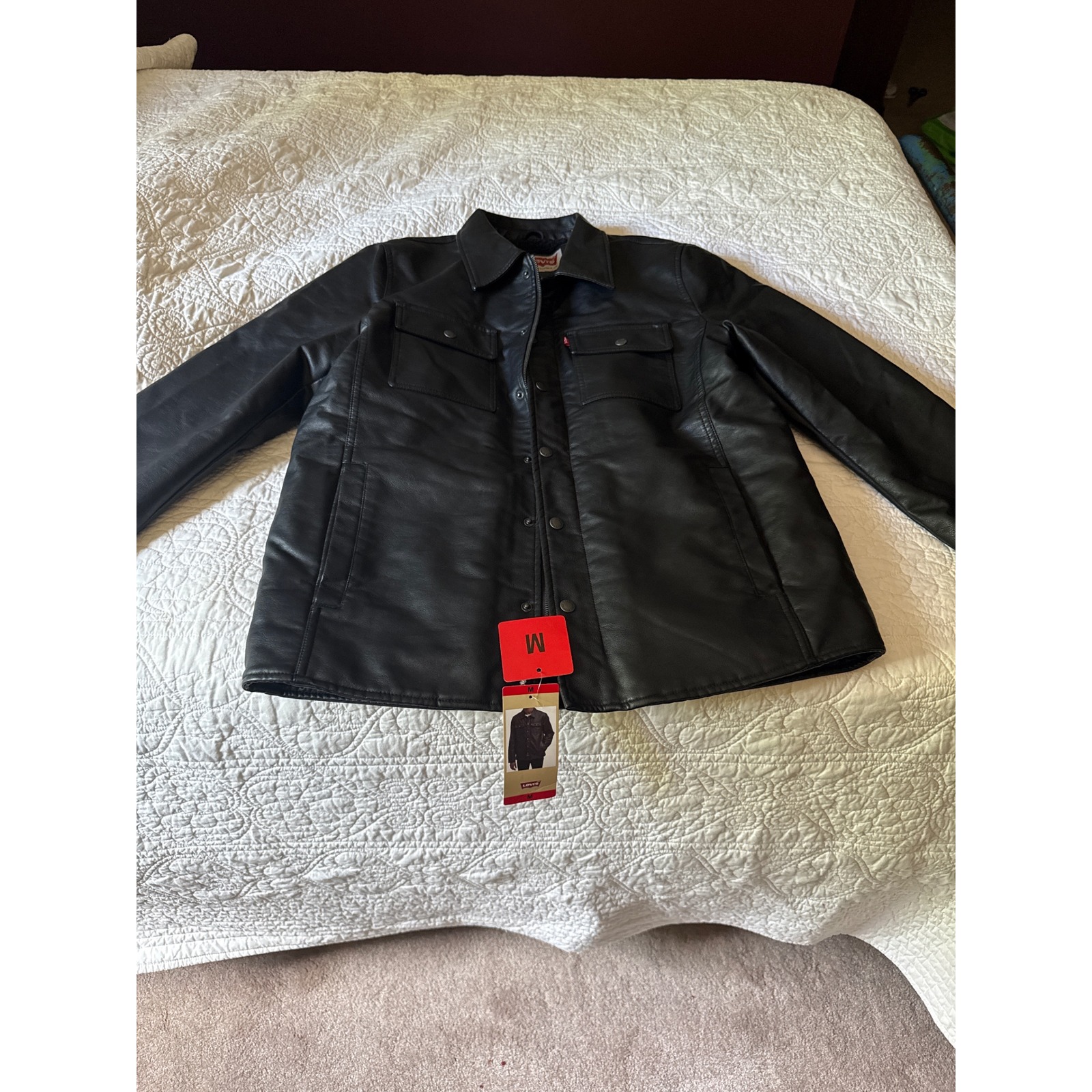 Levi's Faux Leather Sherpa Trucker Jacket Button Up Black Medium