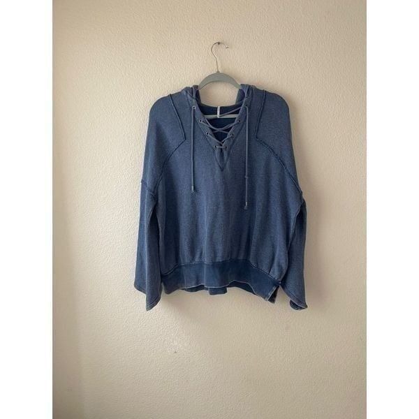 Free people linen lace up hoodie