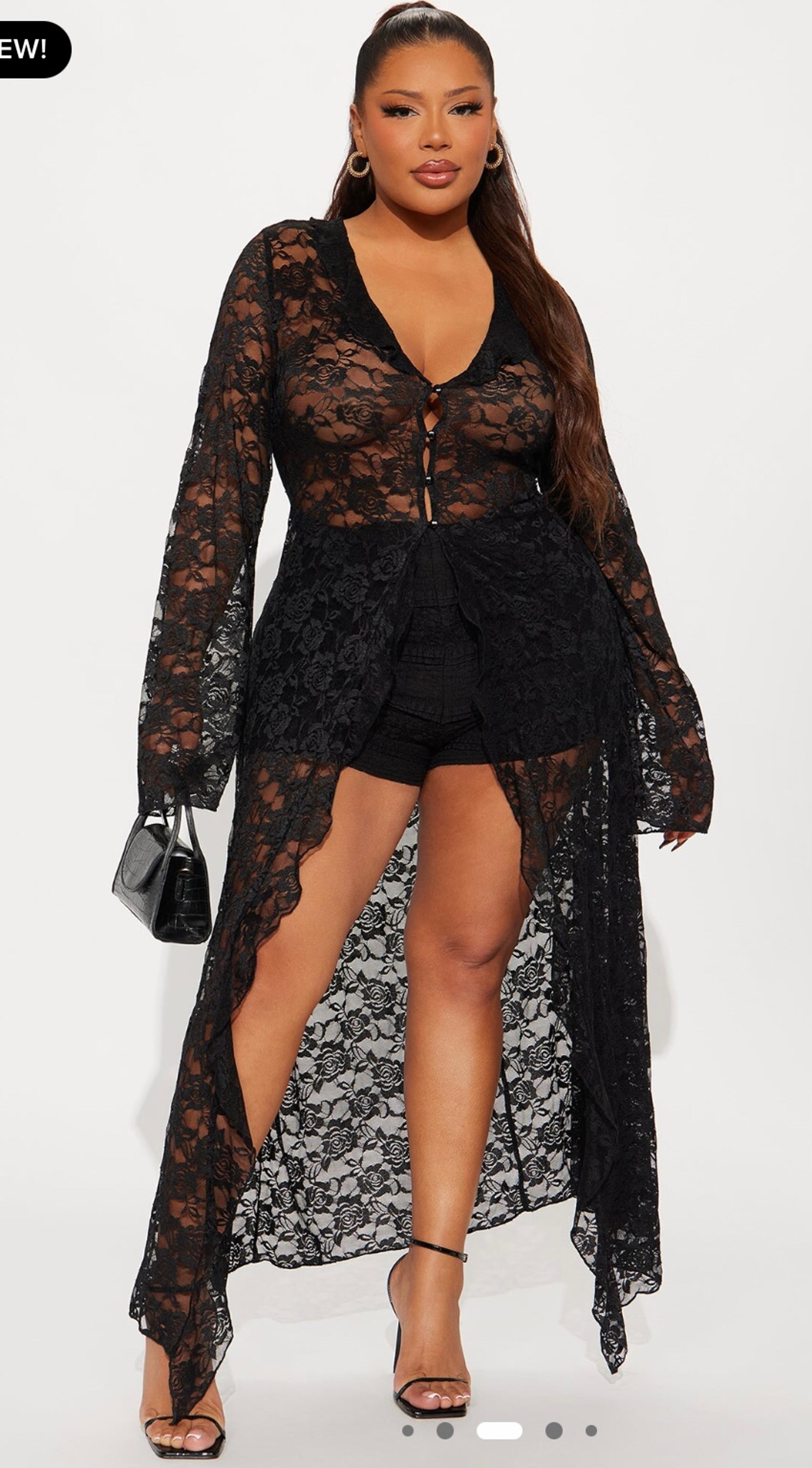 Plus size floral lace maxi top short set 2x