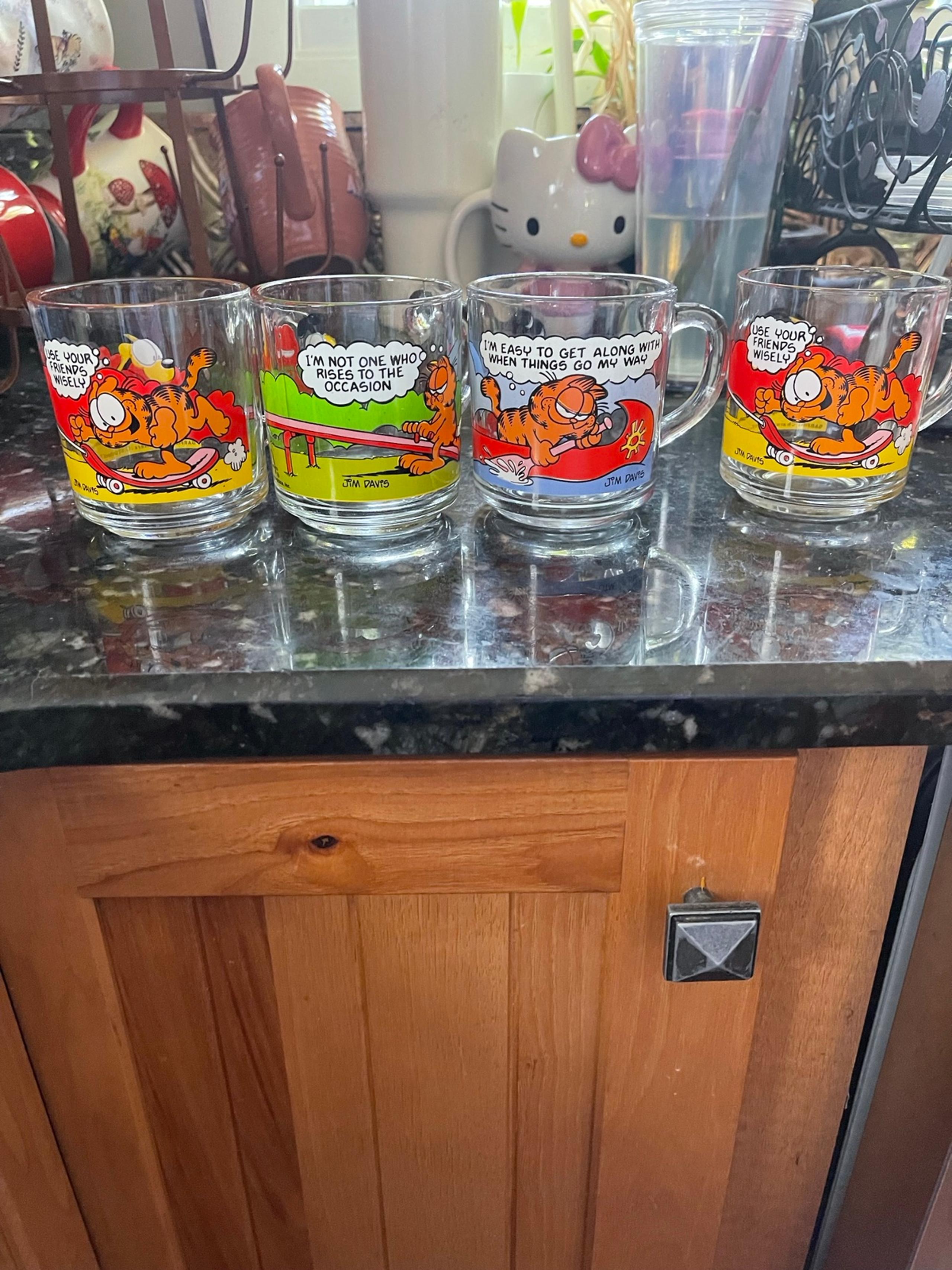 4 Garfield Glass Mug Coffee Cup McDonalds Jim Davis 1978 VINTAGE