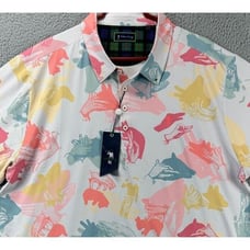 William Murray Shirt Adult 2XL Pink White Allover Print Polo Golf Rugby Mens NEW