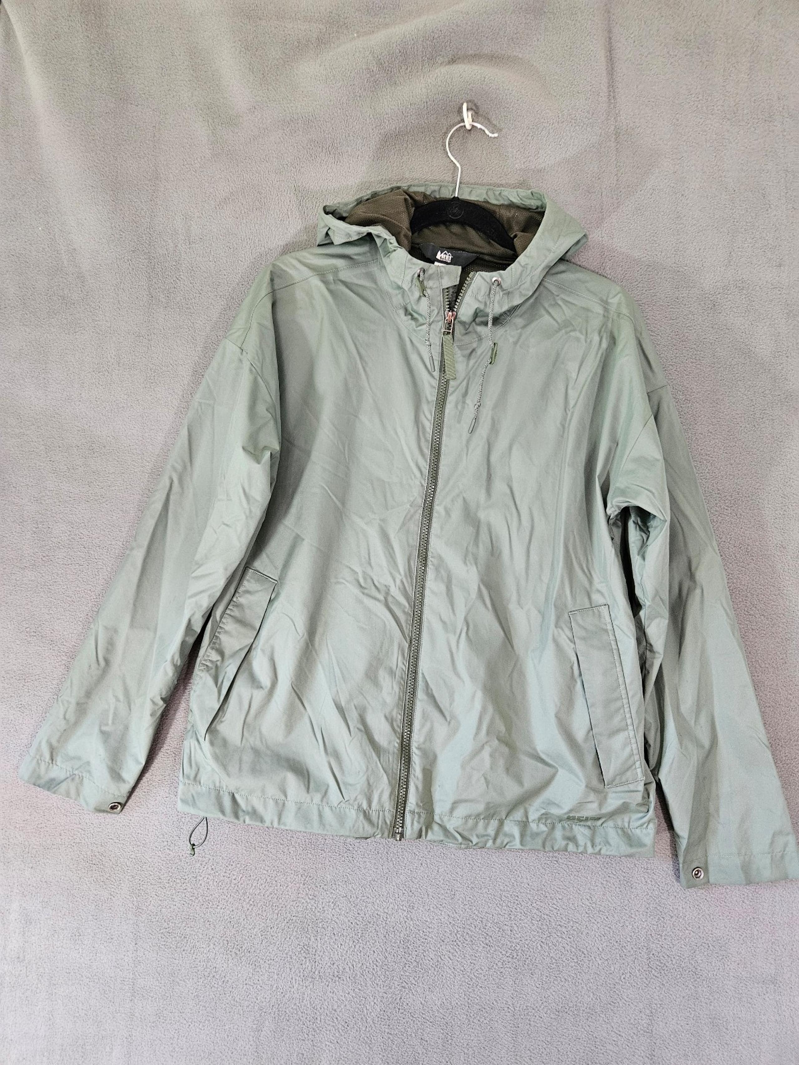 REI Co-Op Womens Windbreaker Jacket Lined Size Medium M Full Zip Hooded Green