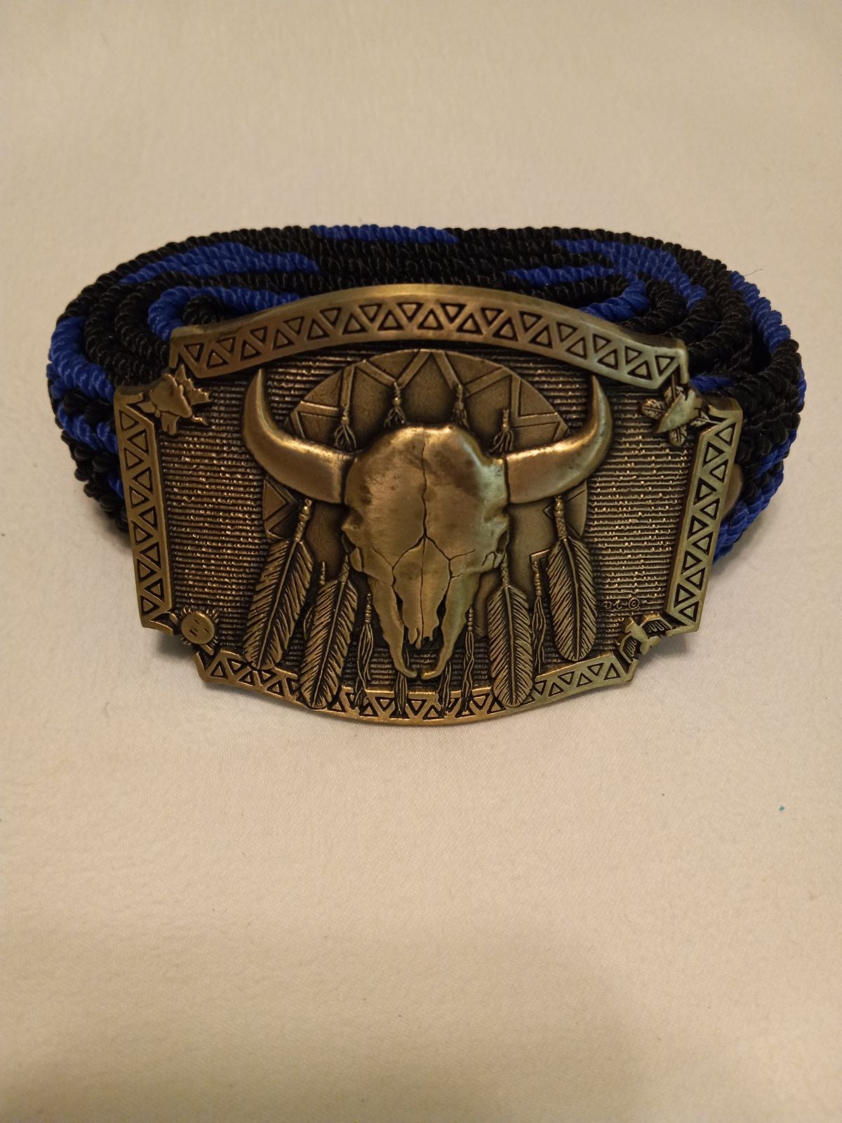 Mens Solid Brass Bison Skull Belt Buckle w/ Belt~ Preowned