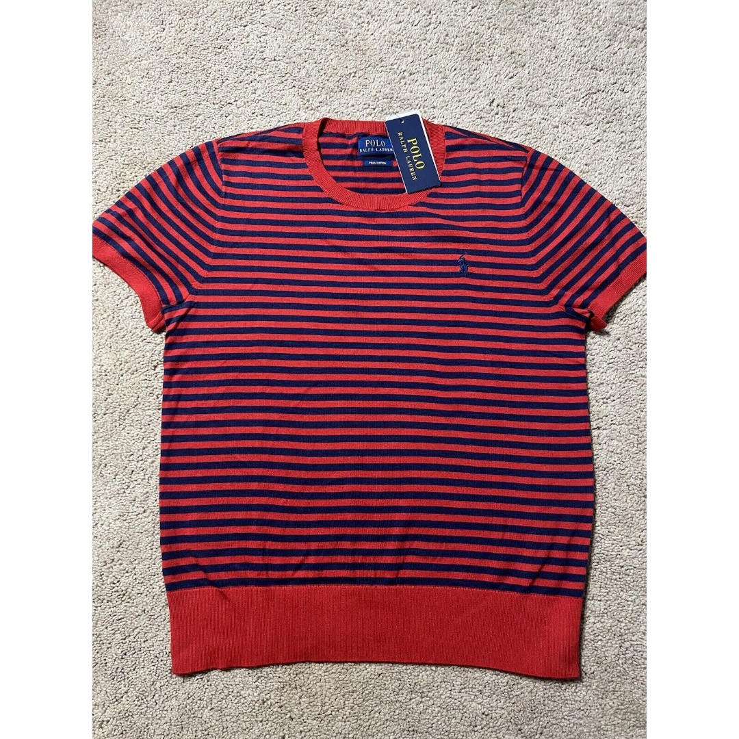 Polo Ralph Lauren Womens S Red Navy Striped Short Sleeve Pima Cotton knit NWT