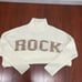 Elan ROCK Winter White Bronze Lettering Oversize Mock Neck Slouchy Sweater - L