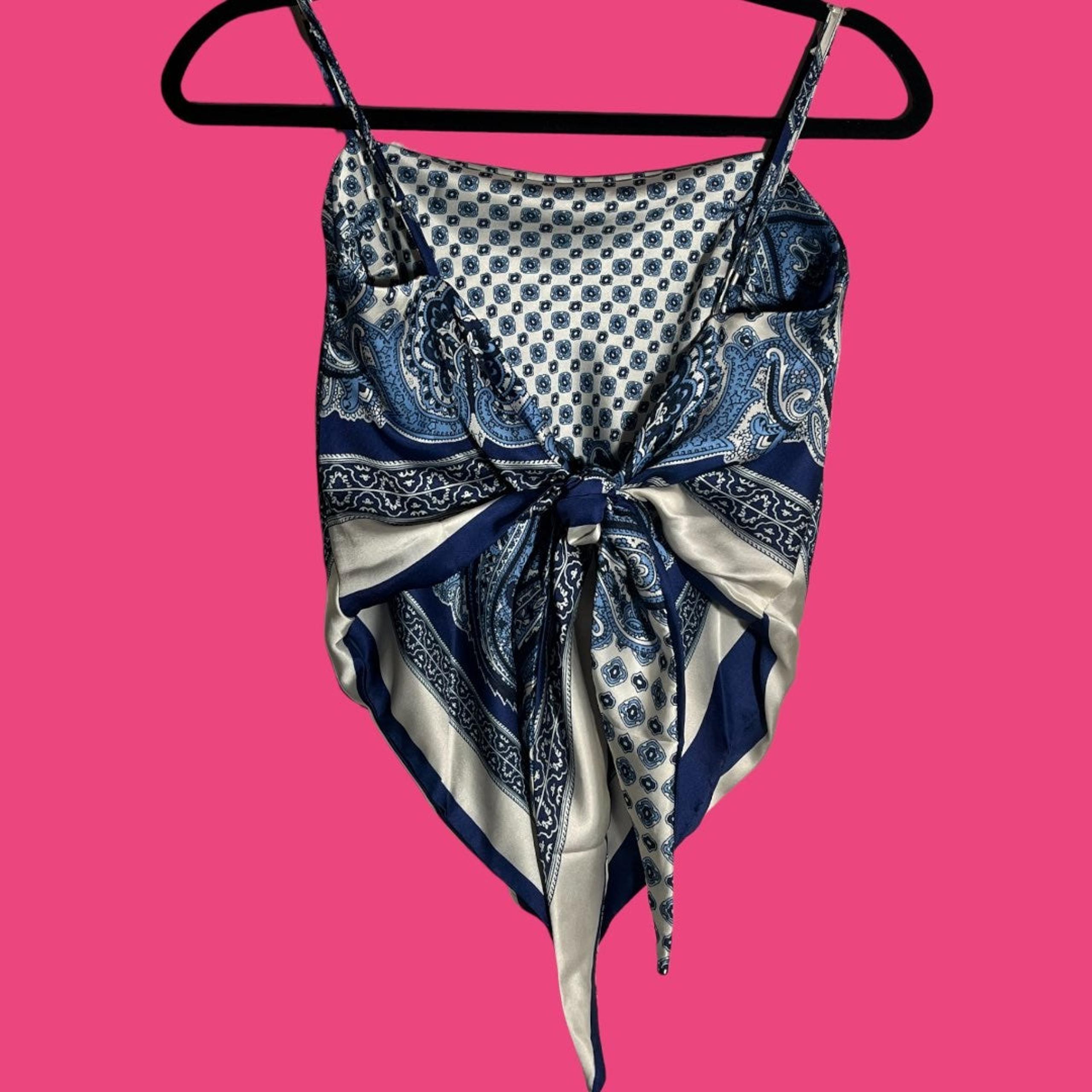 bandanna printed tie back top satin Shein