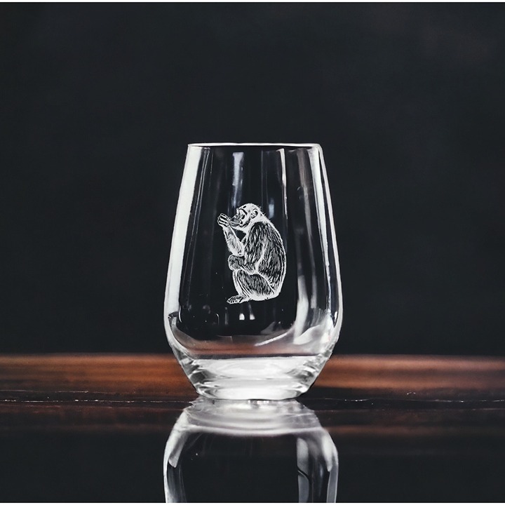 Chimpanzee Stemless Wine Glasses x4 Premium 15 Oz Personalize Monkey Animal NEW