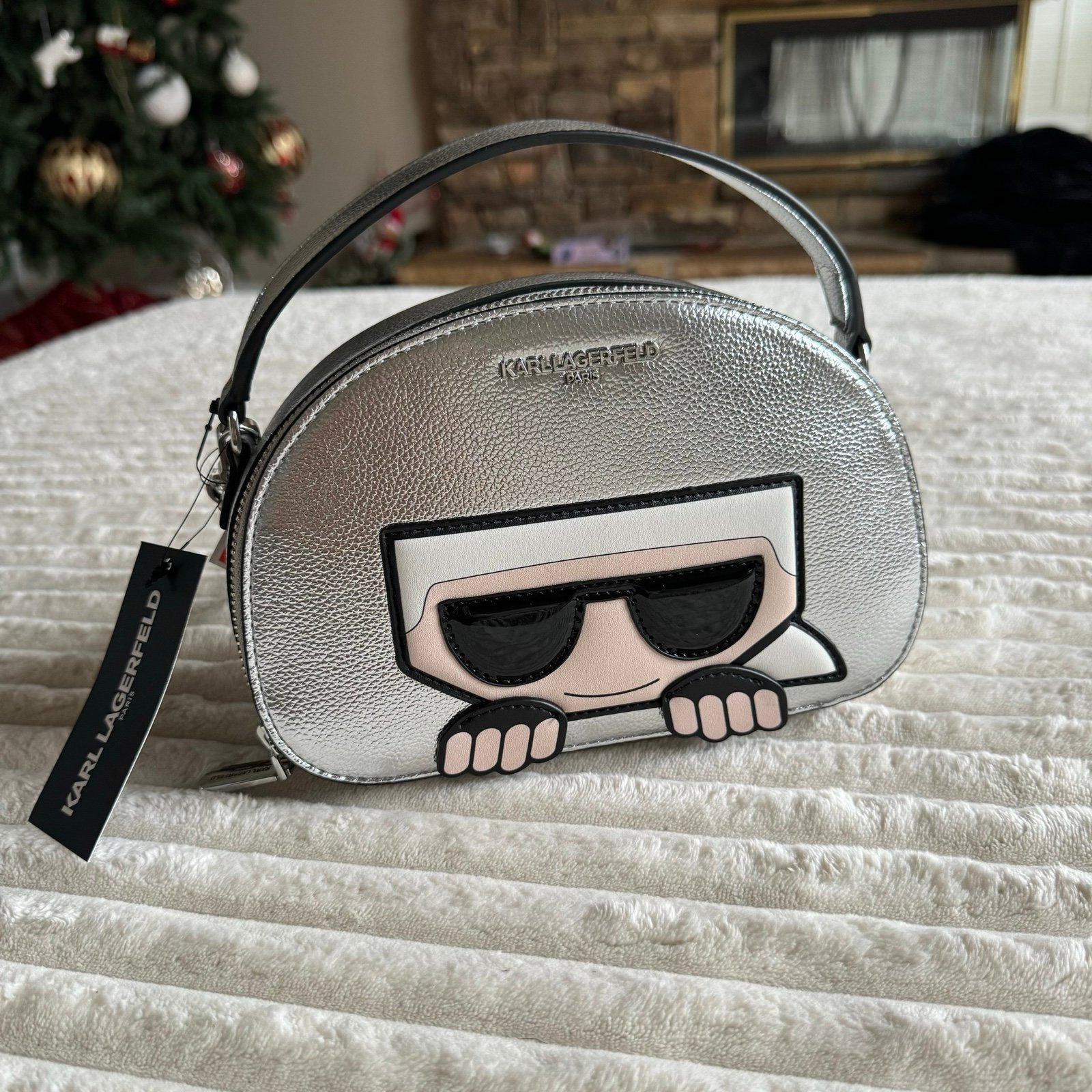NWT Original Karl Lagerfeld Paris Maybelle Top Handle Crossbody Silver Metallic