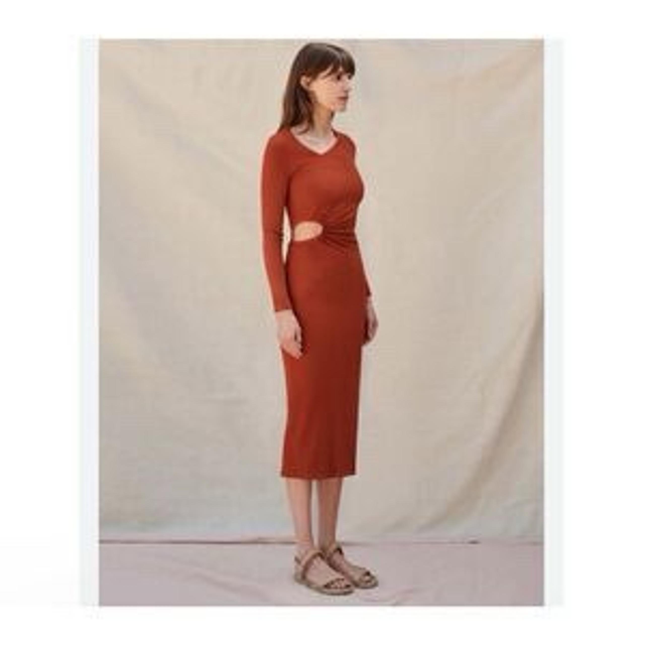 NWT Sundry Orange Rust Ribbed Bodycon Midi Dress Cutout