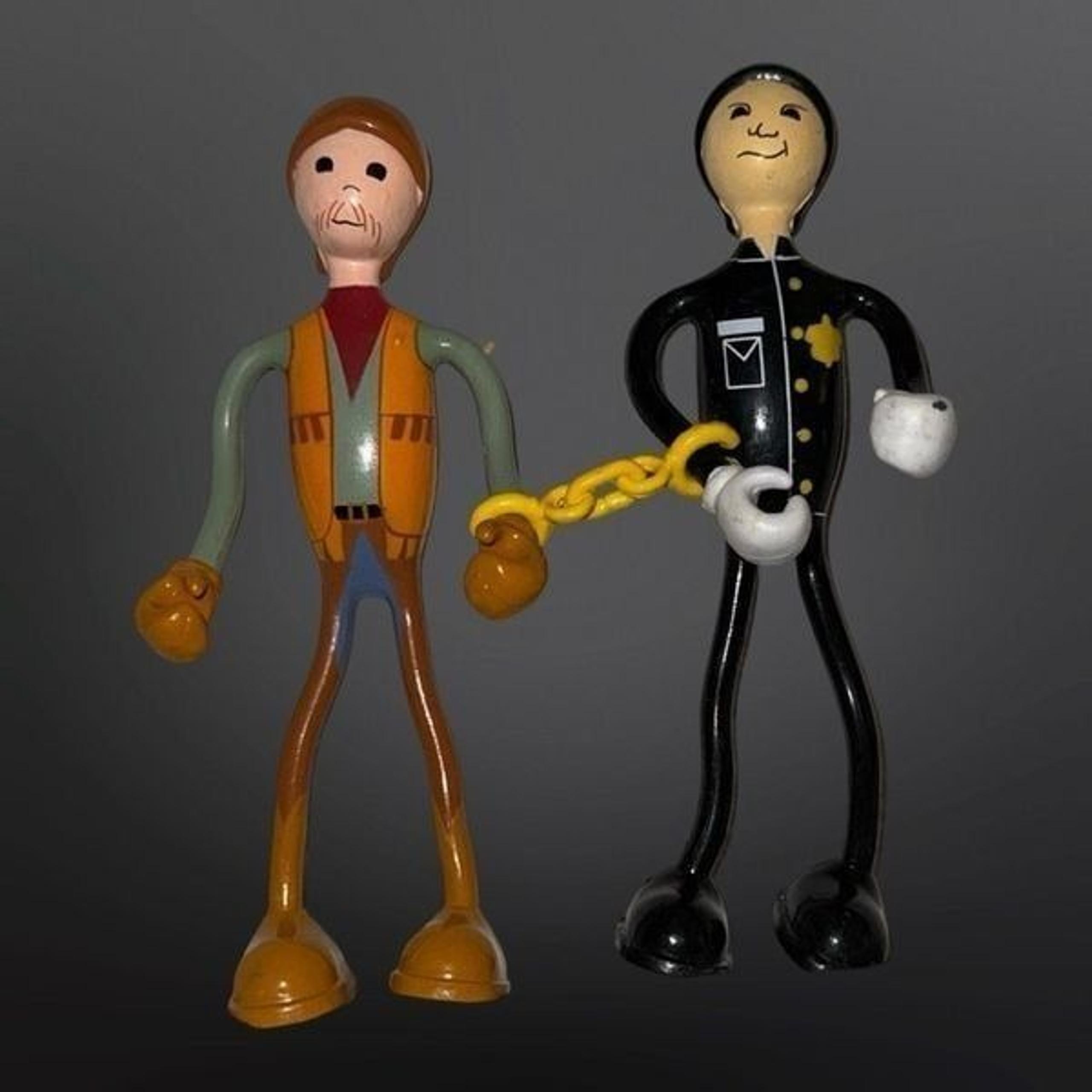 Vintage Bendos Kid Galaxy Action Figures Policeman W/ Cuffs Construction Worker