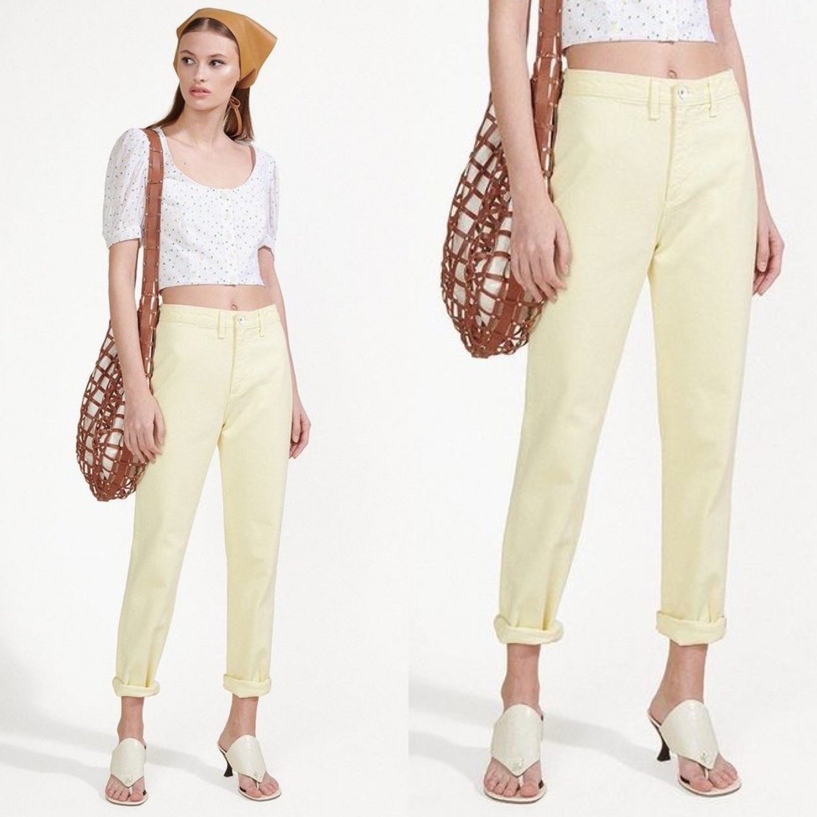 Staud Blonde two-tone high-rise jeans in daffodil size 28