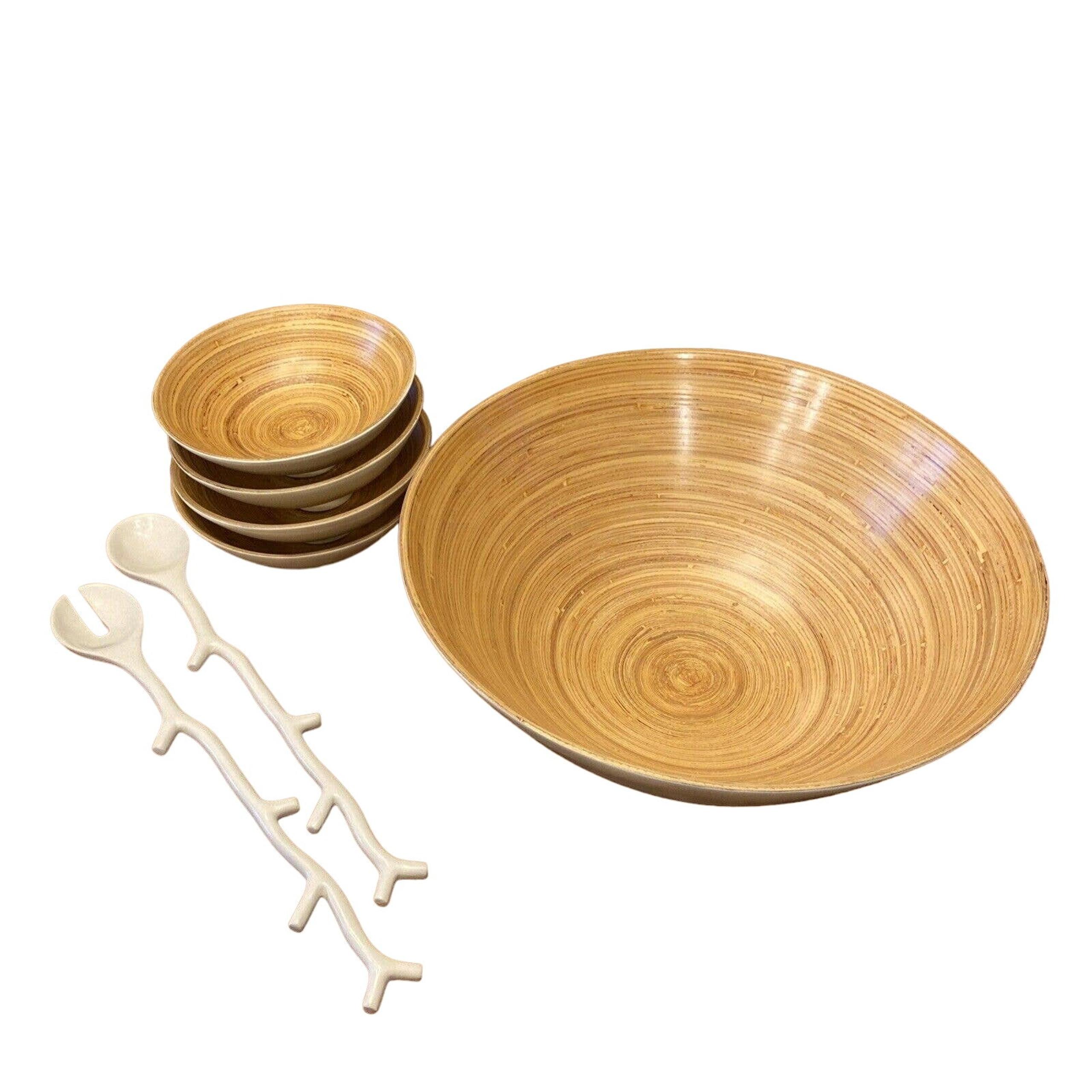 Regalo San Juan Capistrano 7-piece Salad Bowl Set Large 15”, 4 Bowls, Tongs