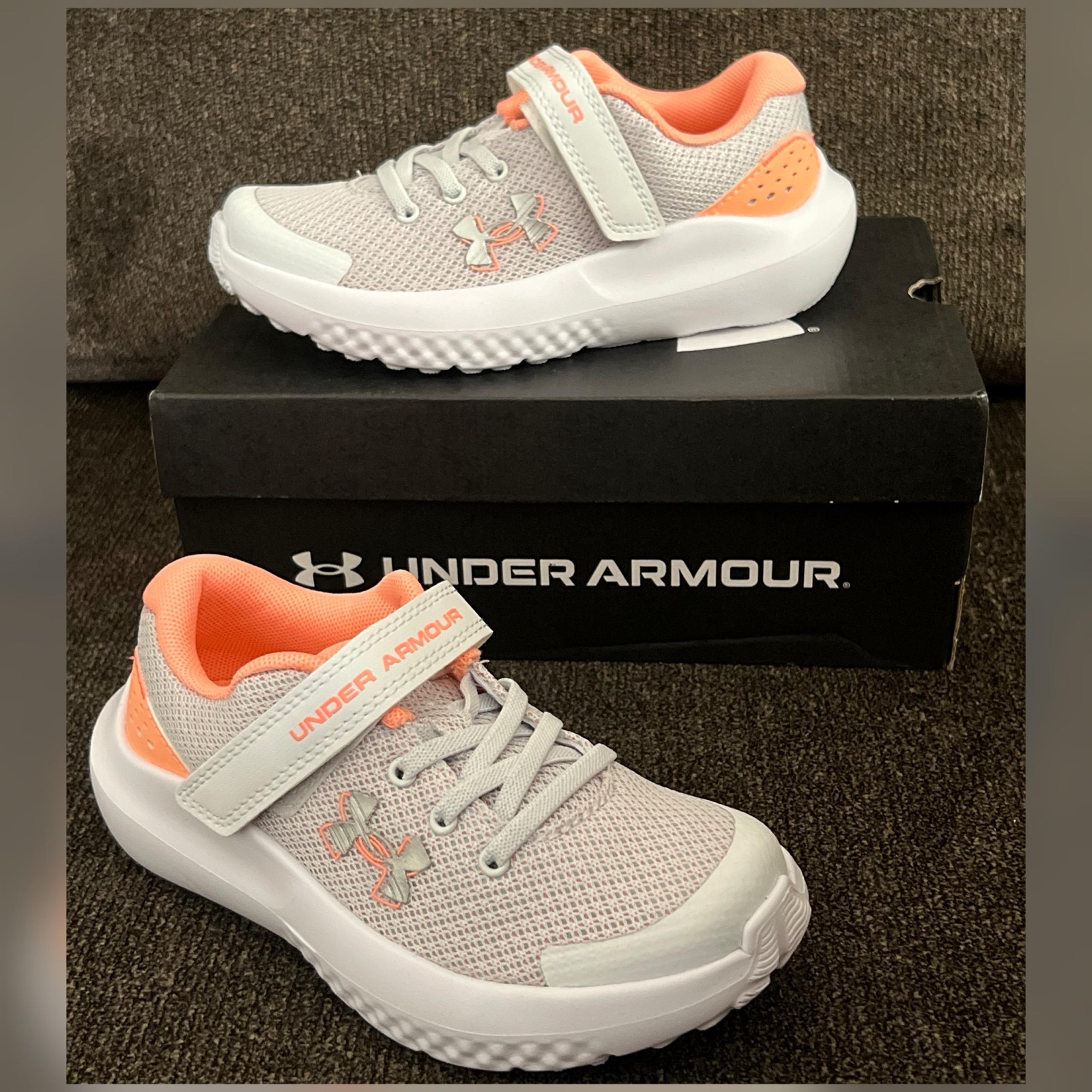 Under Armour Surge 4 Little Girl Shoes Gray /Orange Color -Size 12K
