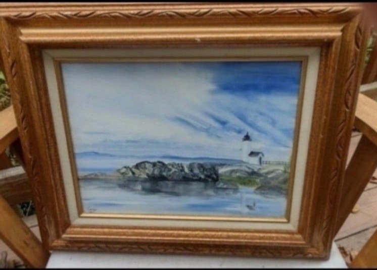 Vintage framed oil on canvas seascape oil painting...