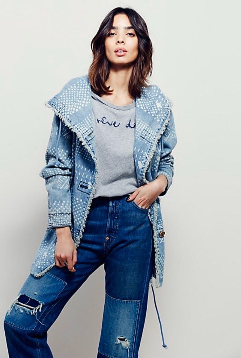 Free prople denim chambray hooded jacket