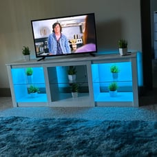 LED TV Stand for 65 TV, 58 Entertainment Center Adjustable Glass Shelves WHITE