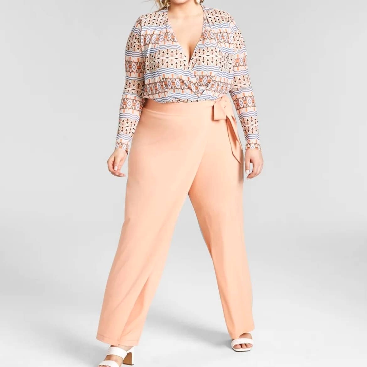 New Nina Parker Size 2X Asymmetrical Faux Wrap Coral Pink Pants Plus