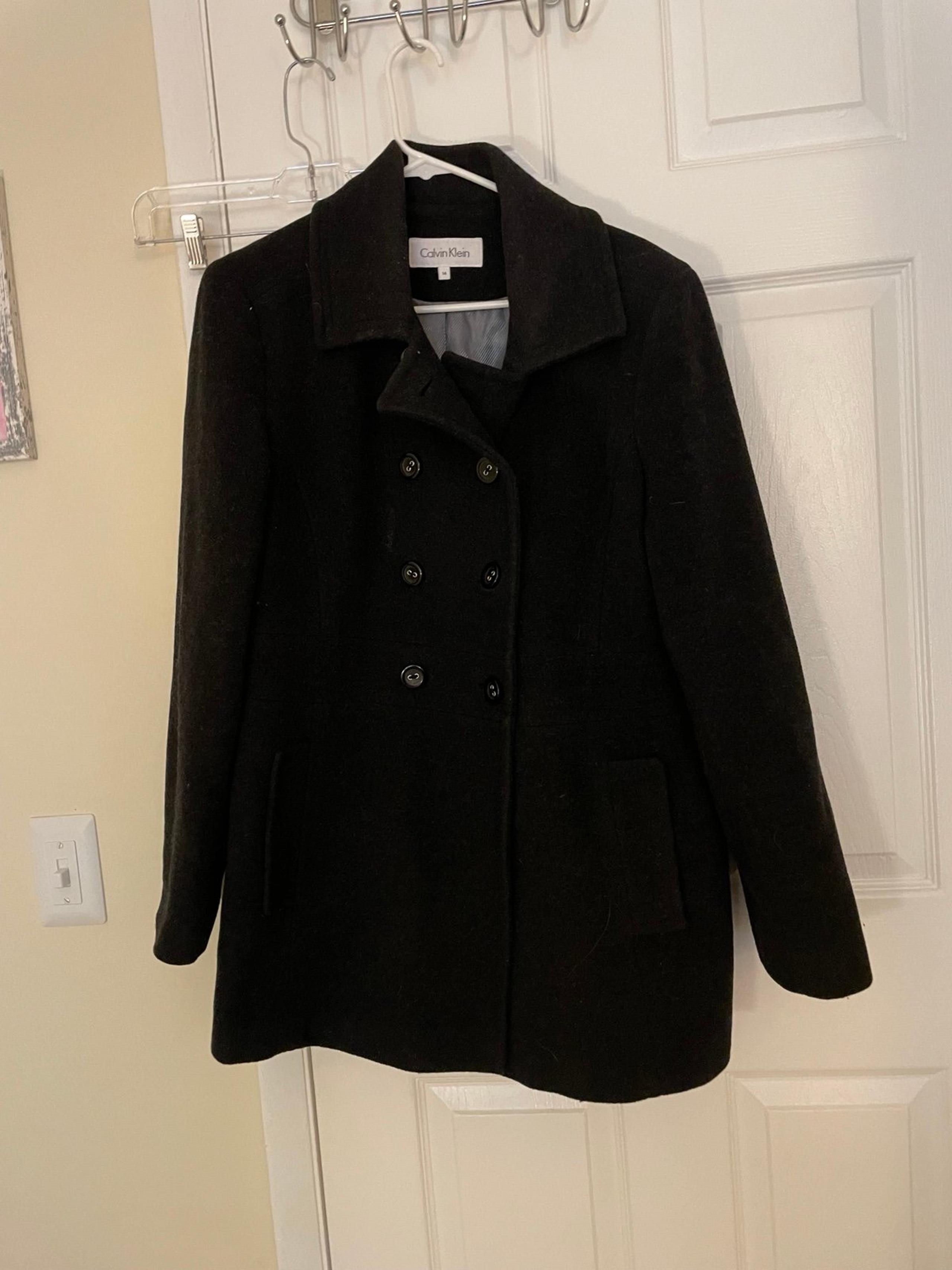 Calvin Klein womens size 14 black pea coat wool blend