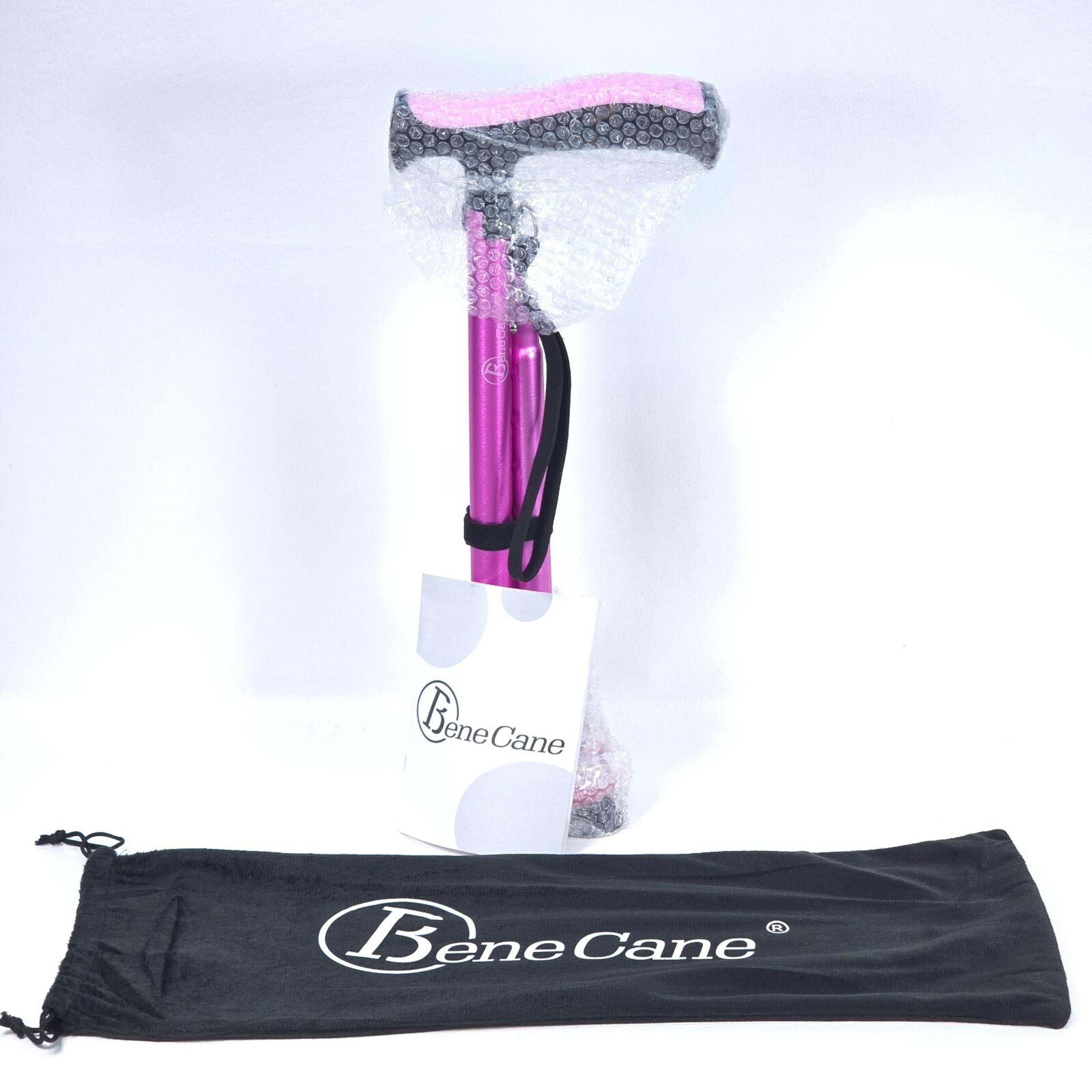 BENE CANE Folding Pink Cane Walking Lightweight T-Handle 31'' - 38'' Travel Bag