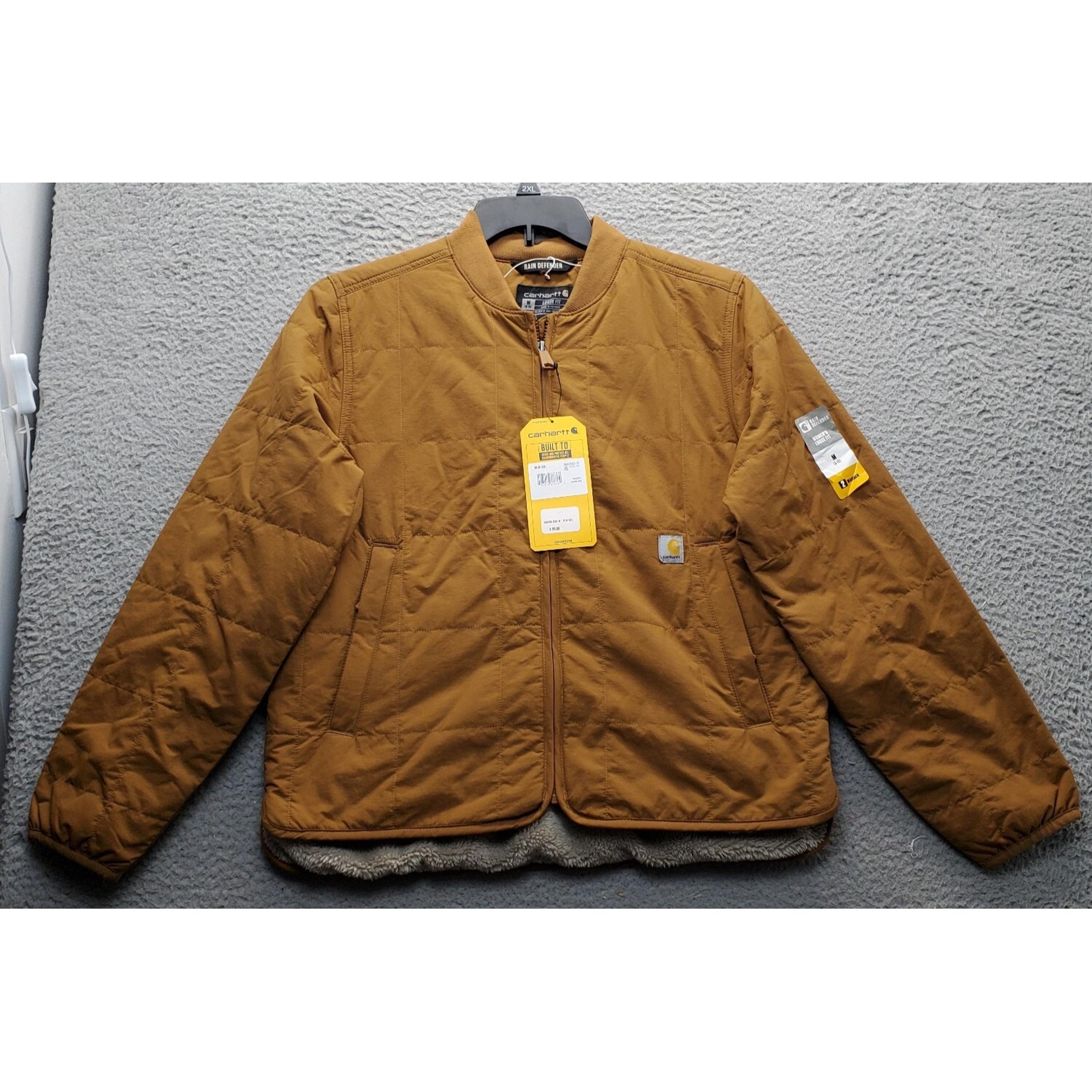 Carhartt Rain Defender Insulated Bomber Jacket Womens M Brown Fleece Lined Loose