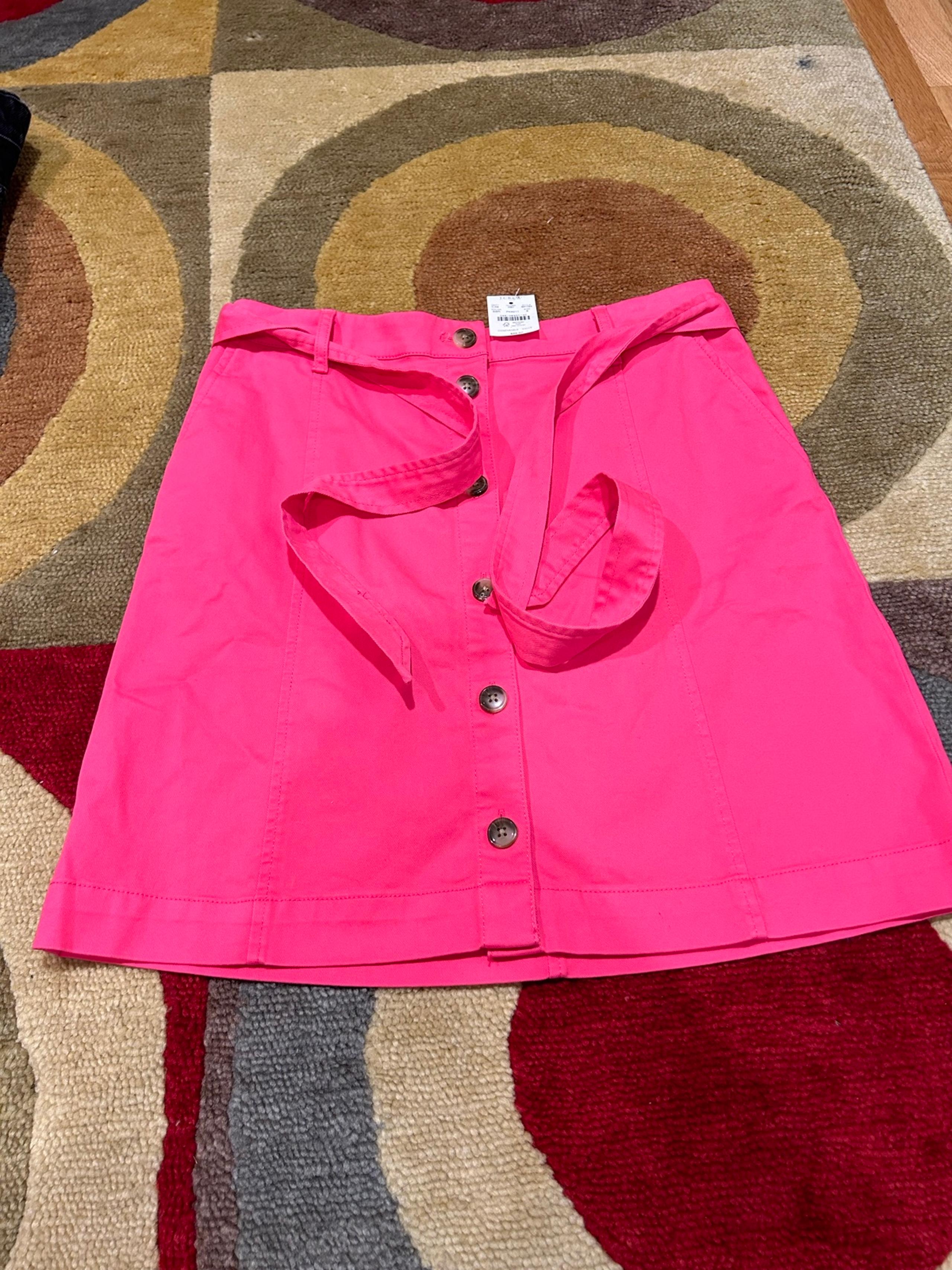 NWT J. Crew Chino Button Front Mini Skirt Tie Waist High Waisted Pink Size 6