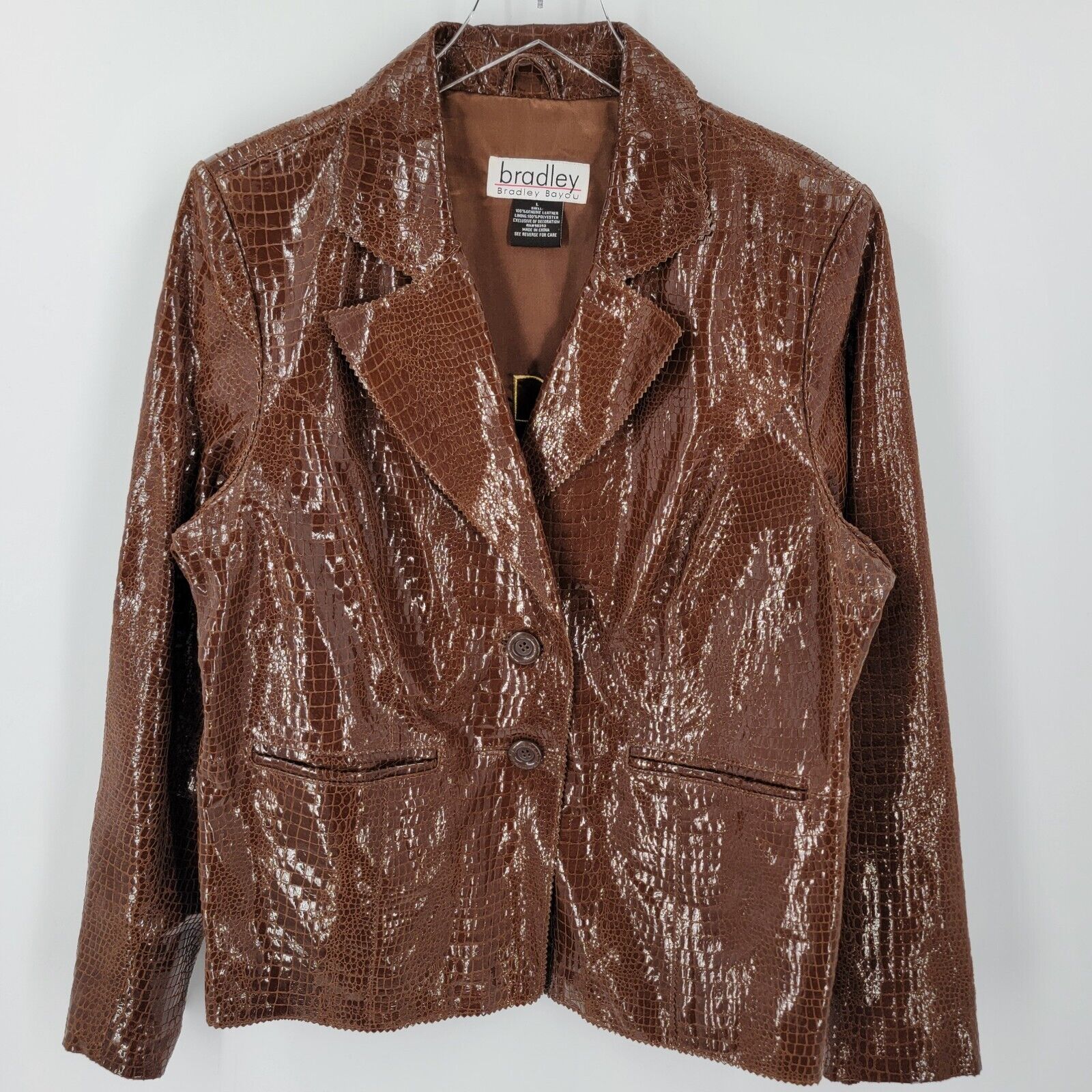 Bradley Bayou Jacket Womens Large 100% Leather Croc Embossed Brown