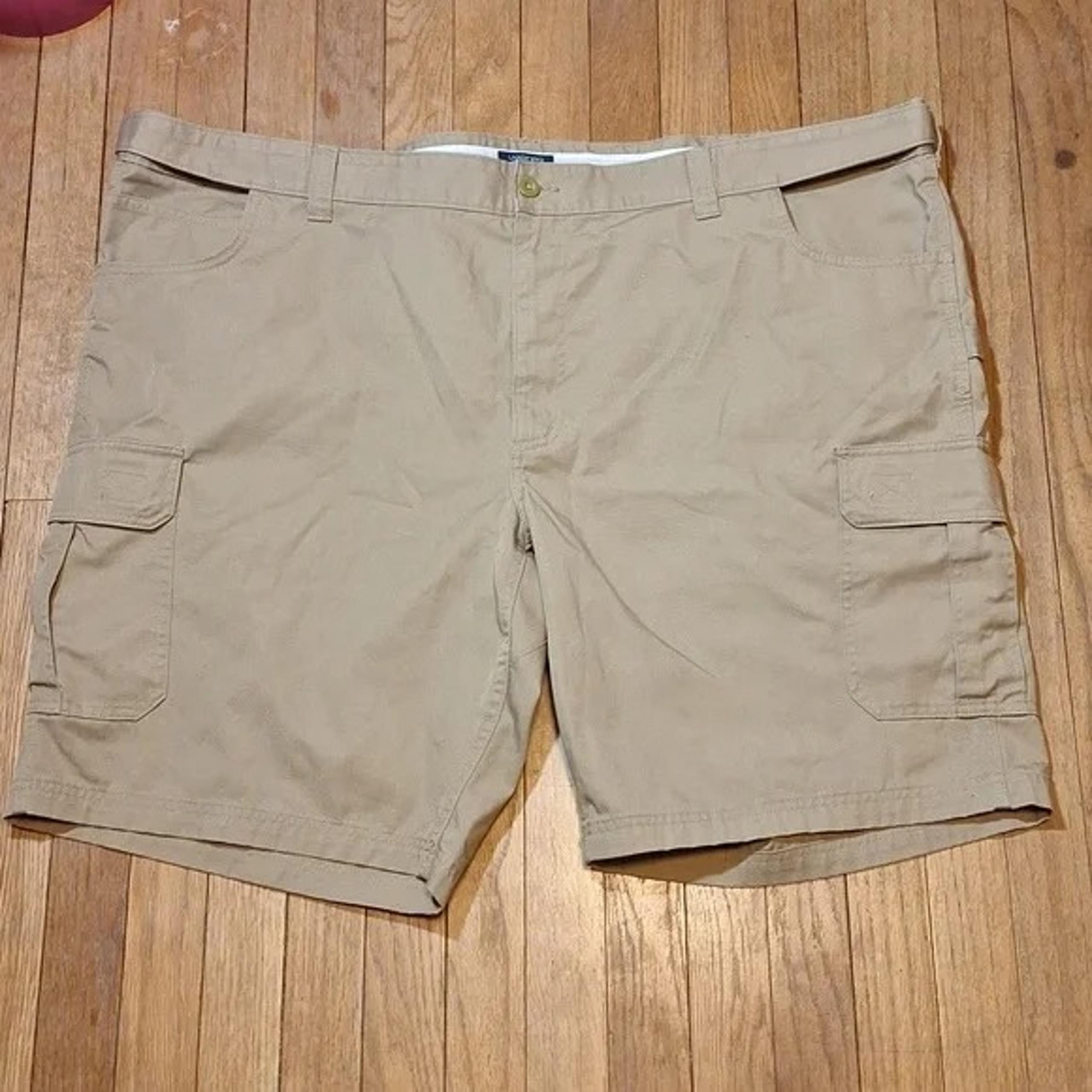 lands'end traditional fit khaki cargo carpenter shorts mens 52 big man ln!!