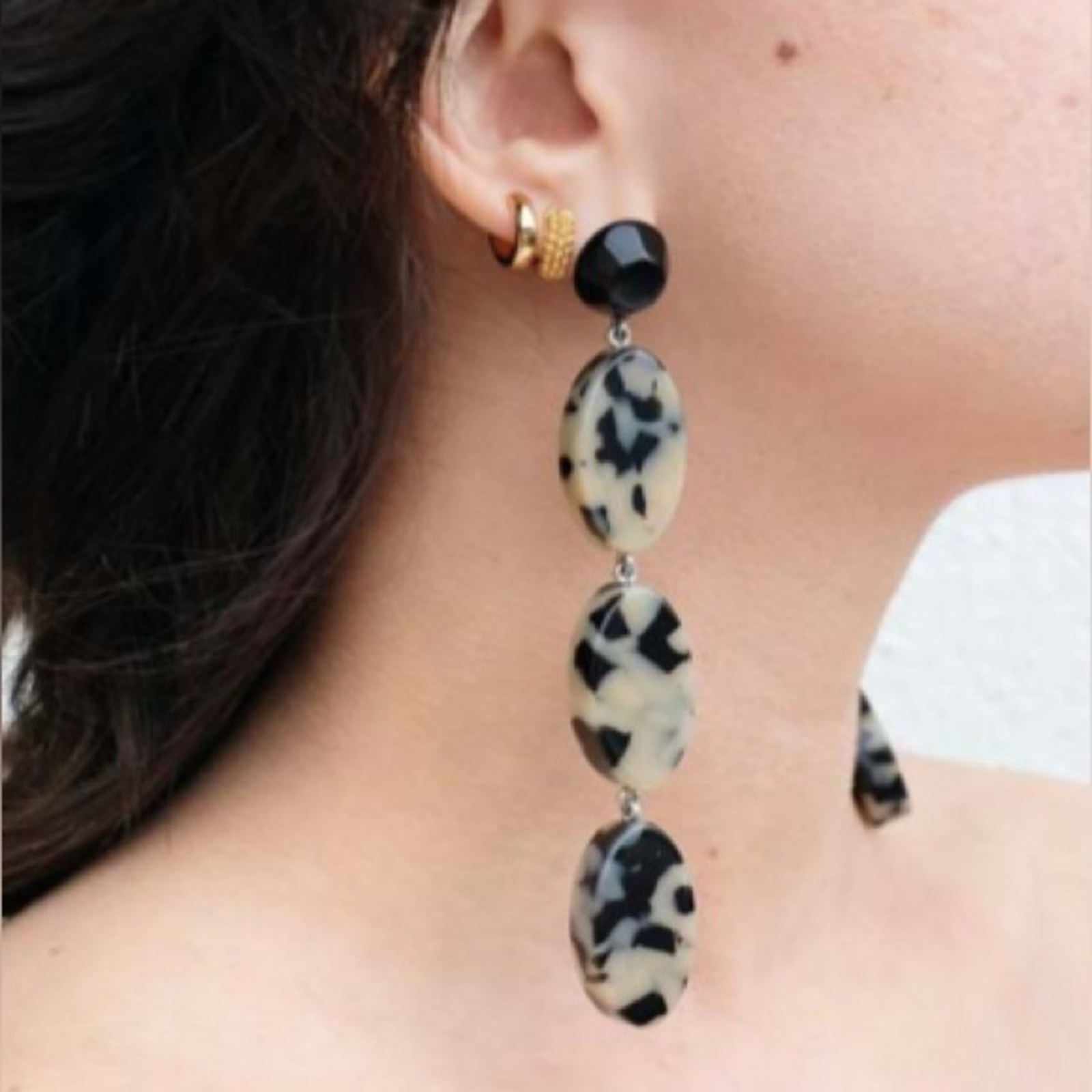 Rachel Comey Bond Drop Earring Dalmation Anthropologie Gray Black Dangle Jewelry