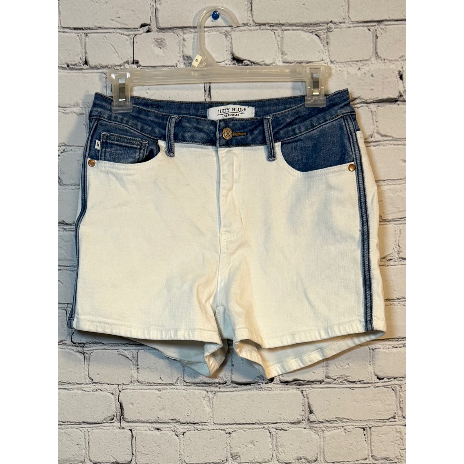 Judy Blue Denim Shorts Two Tone White Blue High Waist Size M
