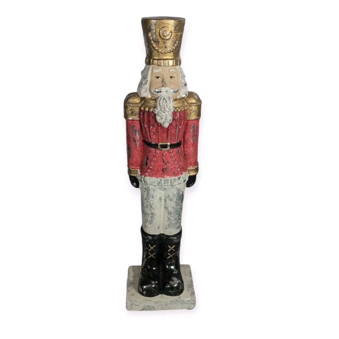 15” Nutcracker Soldier Christmas Glitter Nutcracker Resin Figurine -Chipped Nose