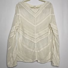 Sundance Cream Lace for Days Crochet Semi-Sheer Long Sleeve Knit Top Sz M